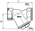 Riegler Schmutzfänger, Messing blank, Siebeinsatz Maschenweite 0,2 mm, Betriebstemp. -20 °C bis 110 °C, G 1/2, DN 15, PN max. 20 bar<br>Für den Ei