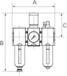 Riegler Wartungseinheit 3-tlg. »FUTURA«, PC-Behälter, Schutzkorb und Manometer, BG 1, G 1/4, Regelbereich 0,1 - 2 bar, Kondensatablass: HA<br>Dreit