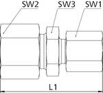 Riegler Gerade Reduzierverschraubung, Rohr-Außen-Ø Muffen 14/12 mm, PN max. 630 bar, SW1 24, SW2 27, SW3 24, Stahl verzinkt<br>Gerade Reduzierversch
