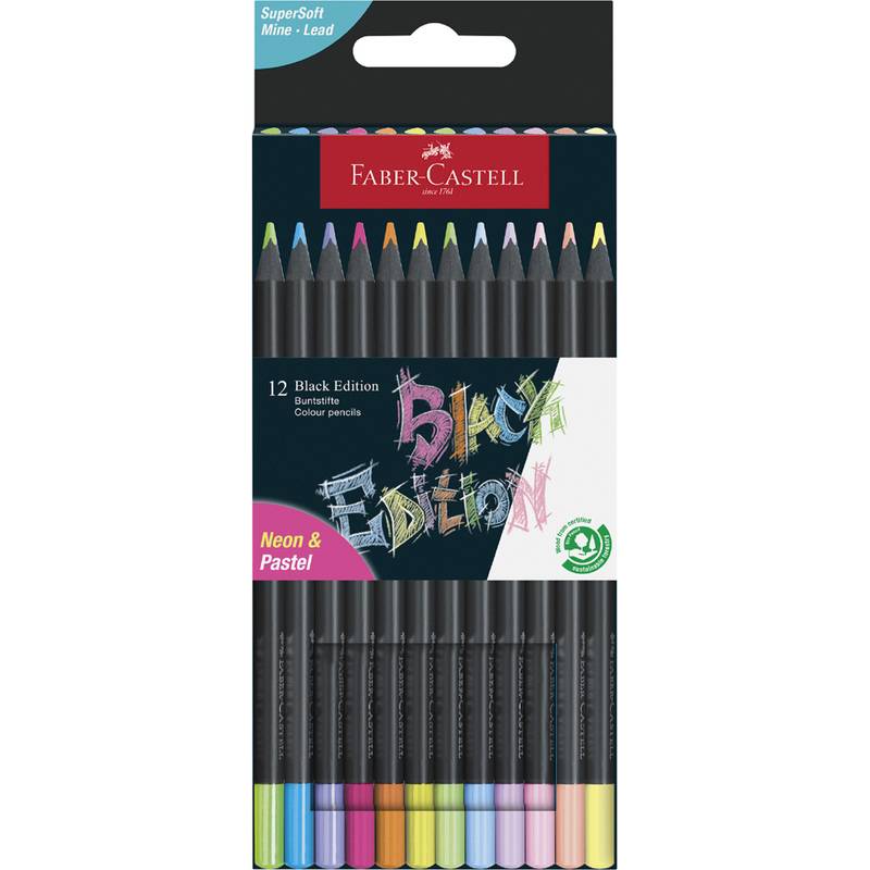FABER-CASTELL Dreikant-Buntstifte Black Edition, 12er Etui