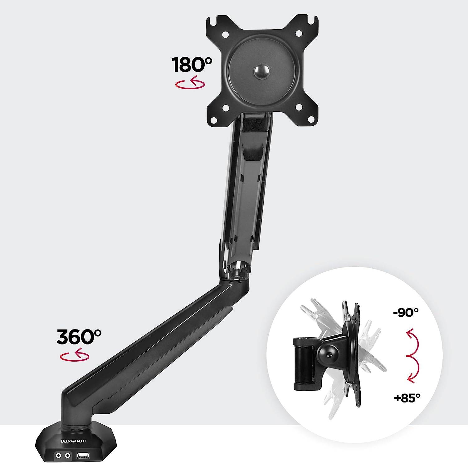 Duronic DMUSB5X1 USB Monitorhalterung für 27" - 8kg Kapazität - Verstellbar in Höhe, Neigung und Drehung - VESA 75/100