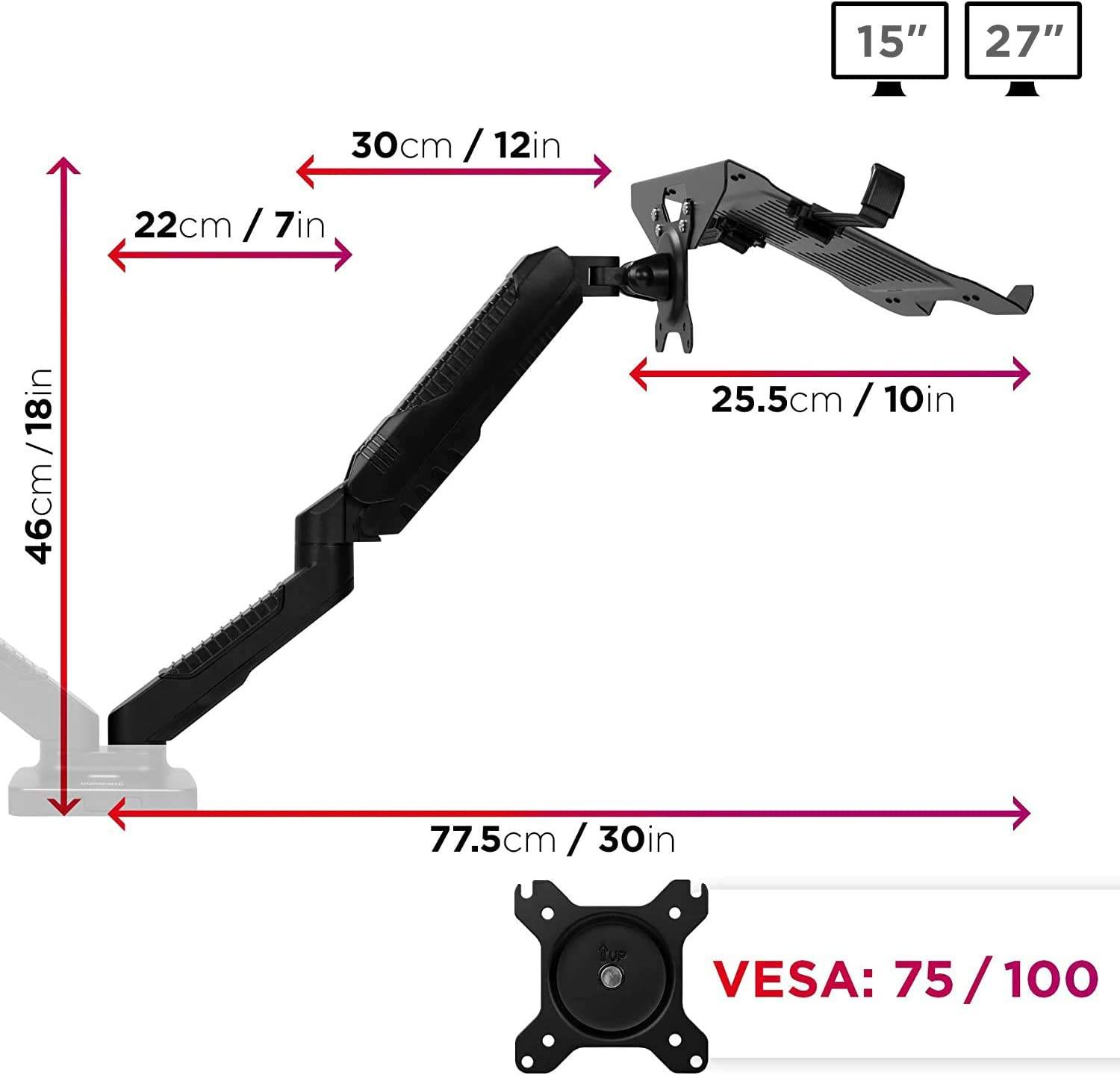 Duronic DMDCL1X1 Monitor- und Laptophalterung für 27" - 6,5kg Kapazität - Verstellbar in Höhe, Neigung und Drehung