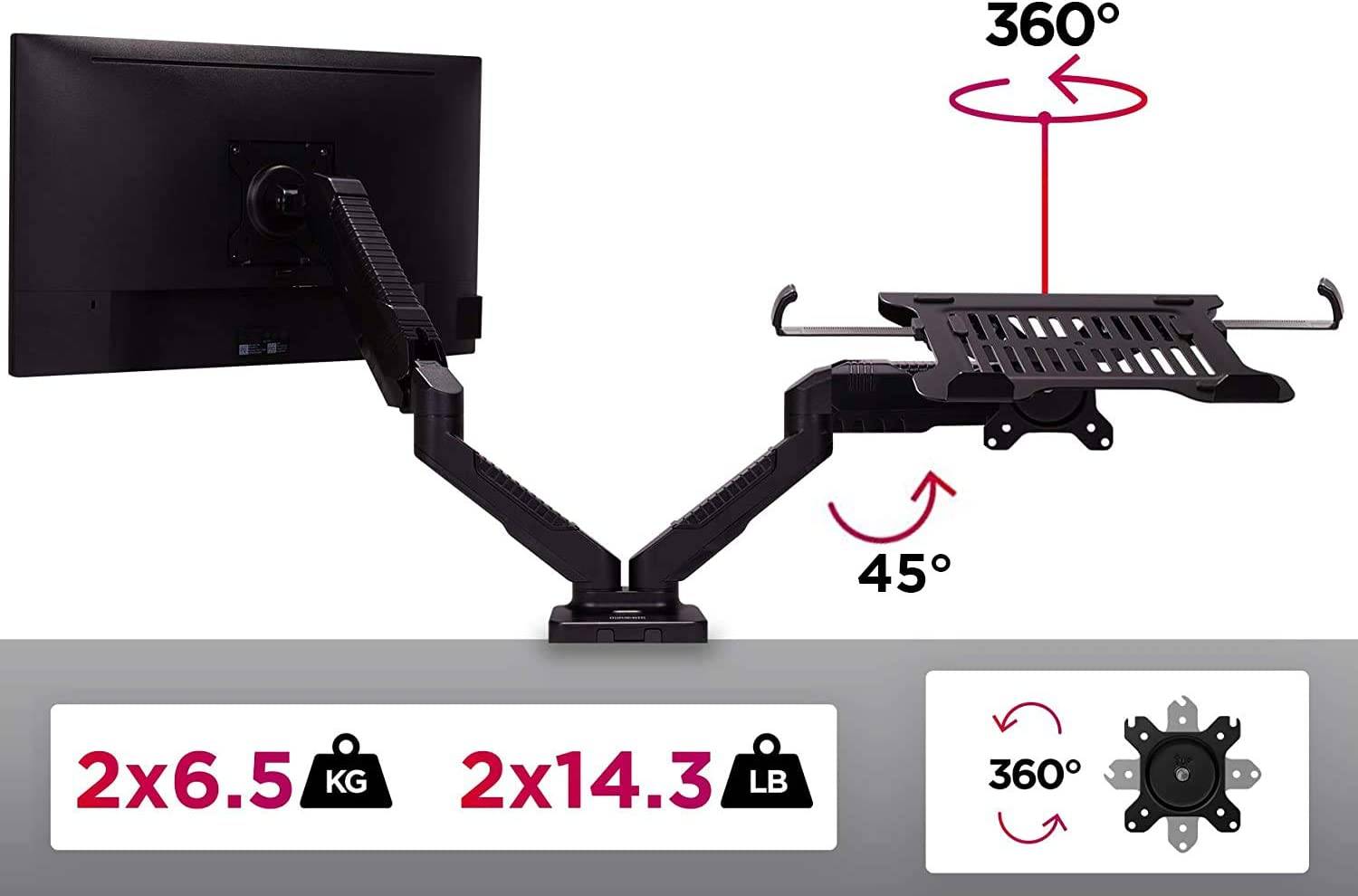 Duronic DMDCL1X1 Monitor- und Laptophalterung für 27" - 6,5kg Kapazität - Verstellbar in Höhe, Neigung und Drehung