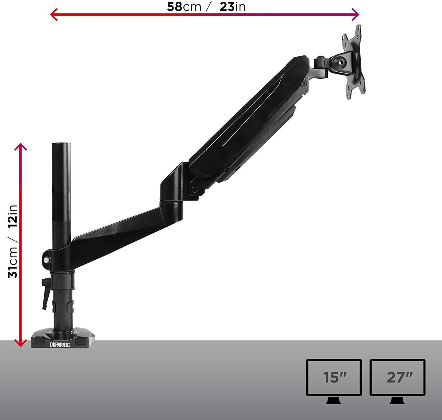 Duronic DMG51X2 Monitorhalterung für 27" - 8kg Kapazität - Verstellbar in Höhe, Neigung und Drehung - Gasdruckfeder