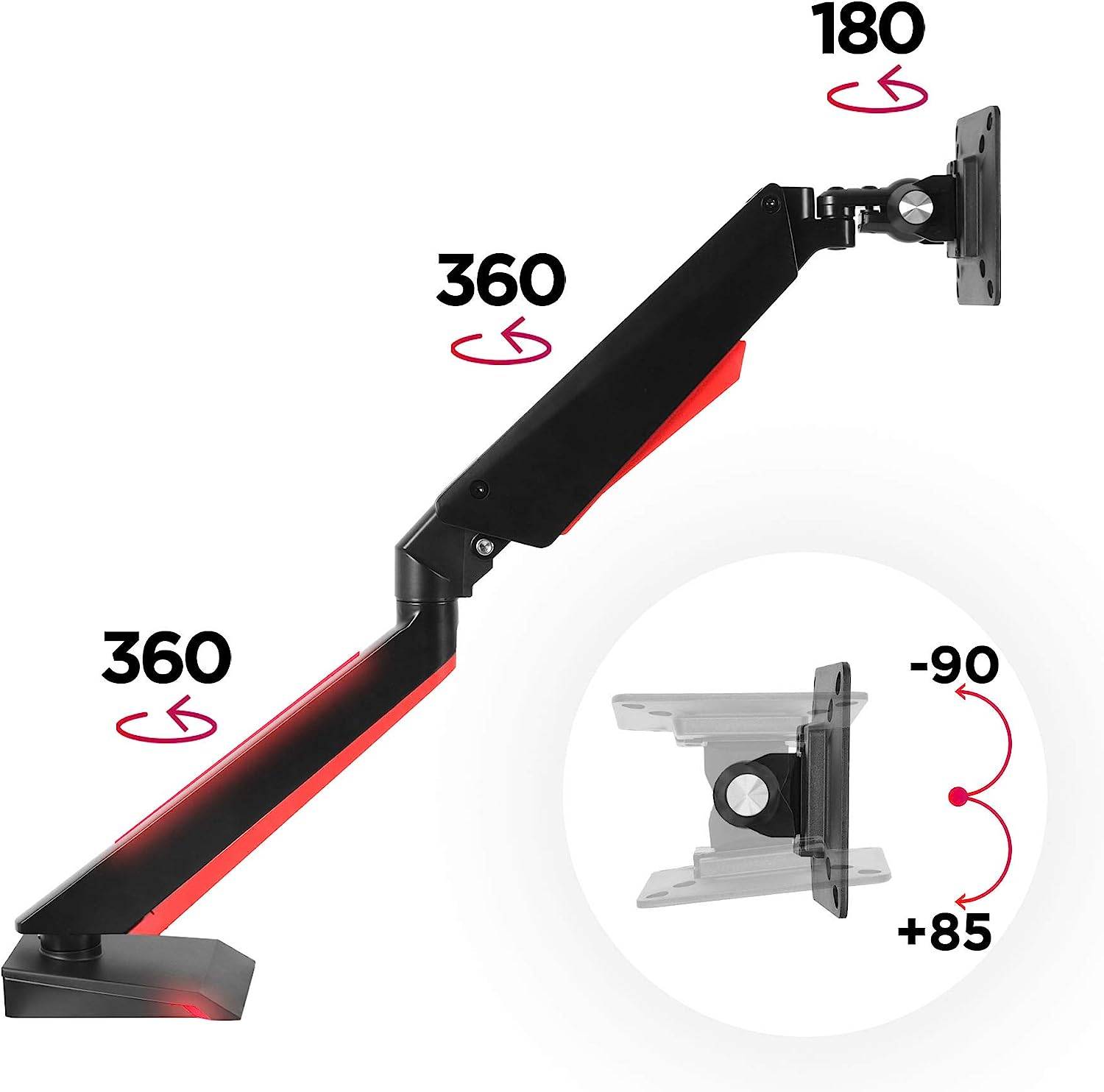 Duronic DMGM5X1 Monitorhalterung für 32" und 8kg - Rote LED - Verstellbar in Höhe, Neigung und Drehung - Gasdruckfeder