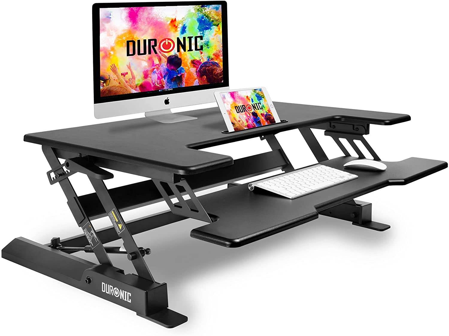 Duronic DM05D1 BK Workstation bis 42cm höhenverstellbar - Sit-Stand Stehpult mit Tastaturhalterung - 92cm x 56cm
