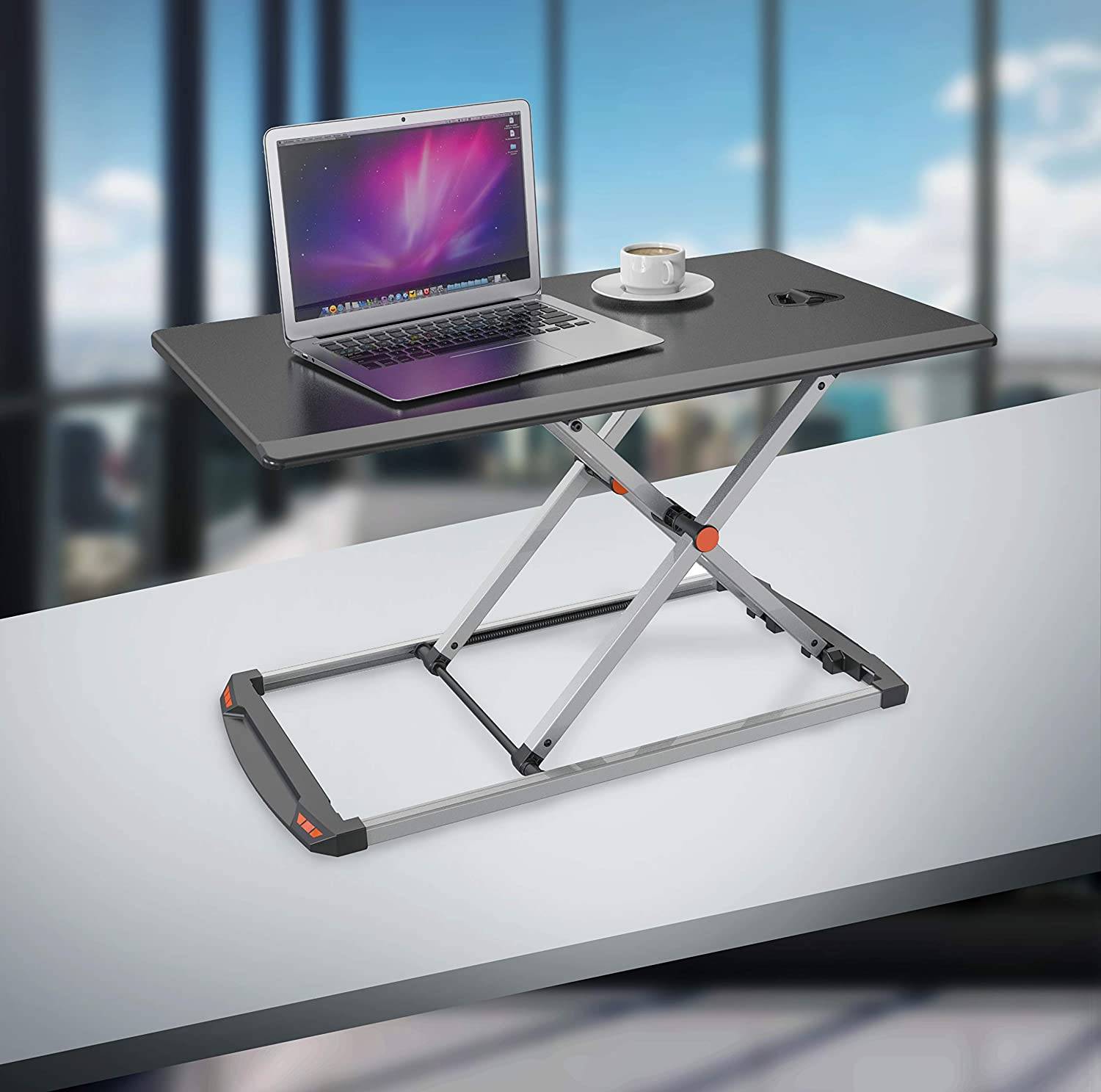 Duronic DM05D11 BK Workstation bis 40cm höhenverstellbar - Sit-Stand Stehpult für Laptop und Monitor - 74cm x 43cm