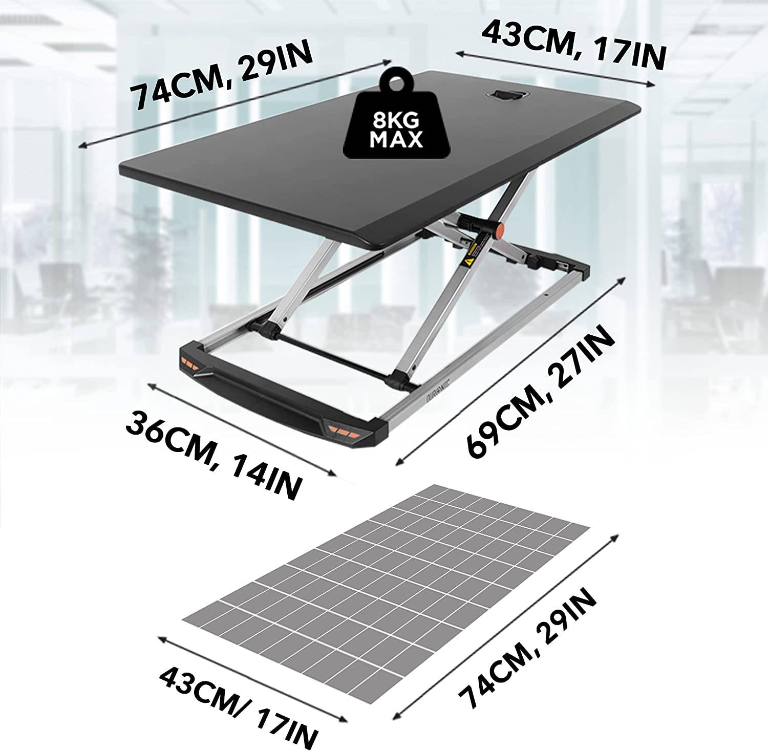 Duronic DM05D11 BK Workstation bis 40cm höhenverstellbar - Sit-Stand Stehpult für Laptop und Monitor - 74cm x 43cm
