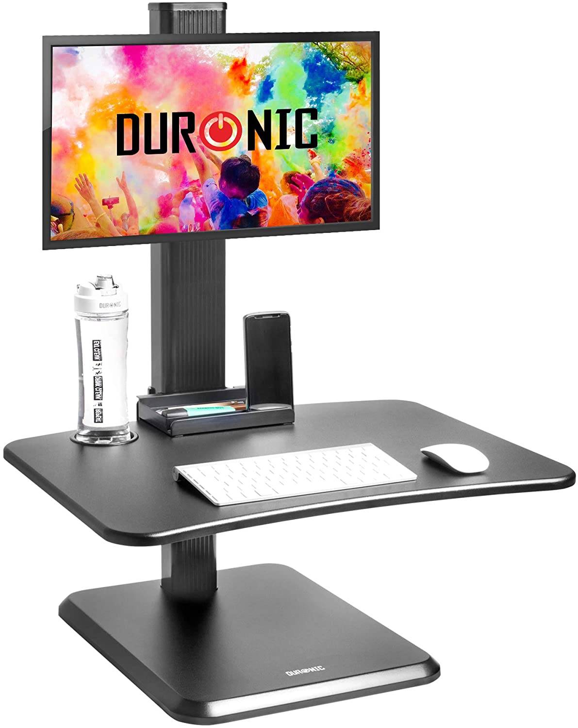Duronic DM05D14 Workstation - Monitorständer mit Tastaturhalterung - Sit-Stand Stehpult mit Becherhalter - 65cm x 51cm