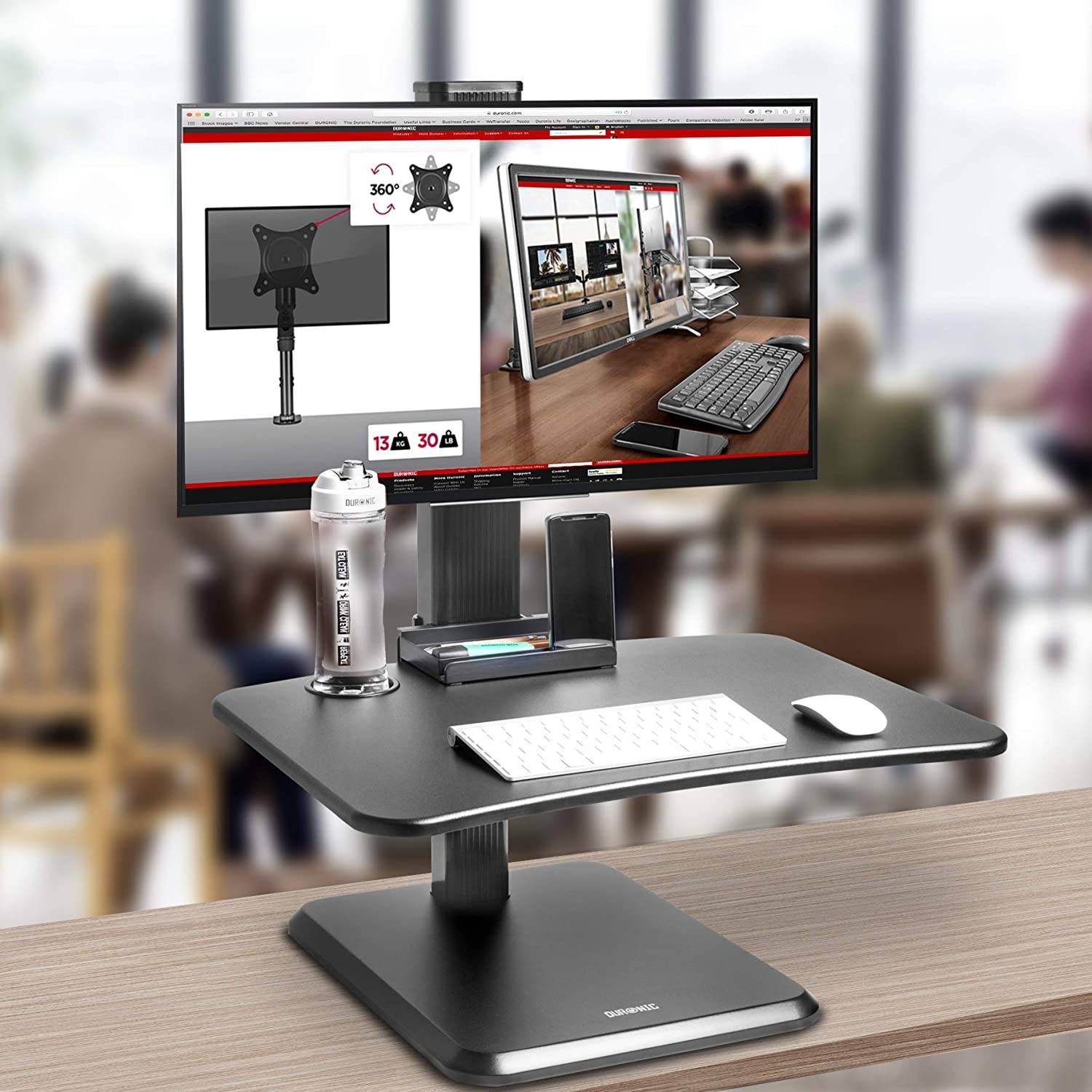 Duronic DM05D14 Workstation - Monitorständer mit Tastaturhalterung - Sit-Stand Stehpult mit Becherhalter - 65cm x 51cm