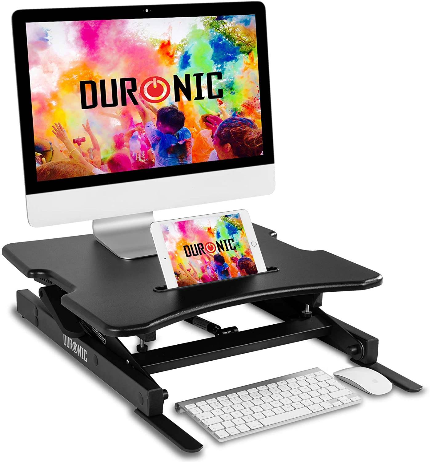 Duronic DM05D18 Workstation bis 42cm höhenverstellbar - Sit-Stand Stehpult mit Handyablage - 55cm x 53cm