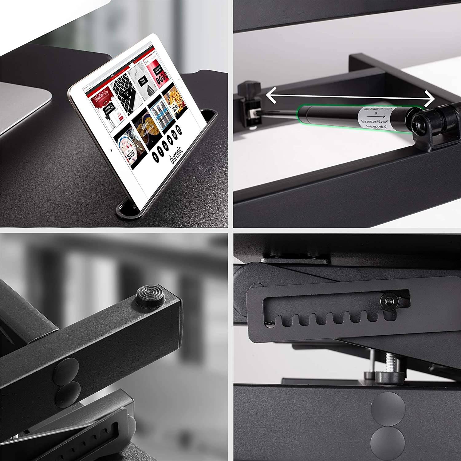 Duronic DM05D18 Workstation bis 42cm höhenverstellbar - Sit-Stand Stehpult mit Handyablage - 55cm x 53cm