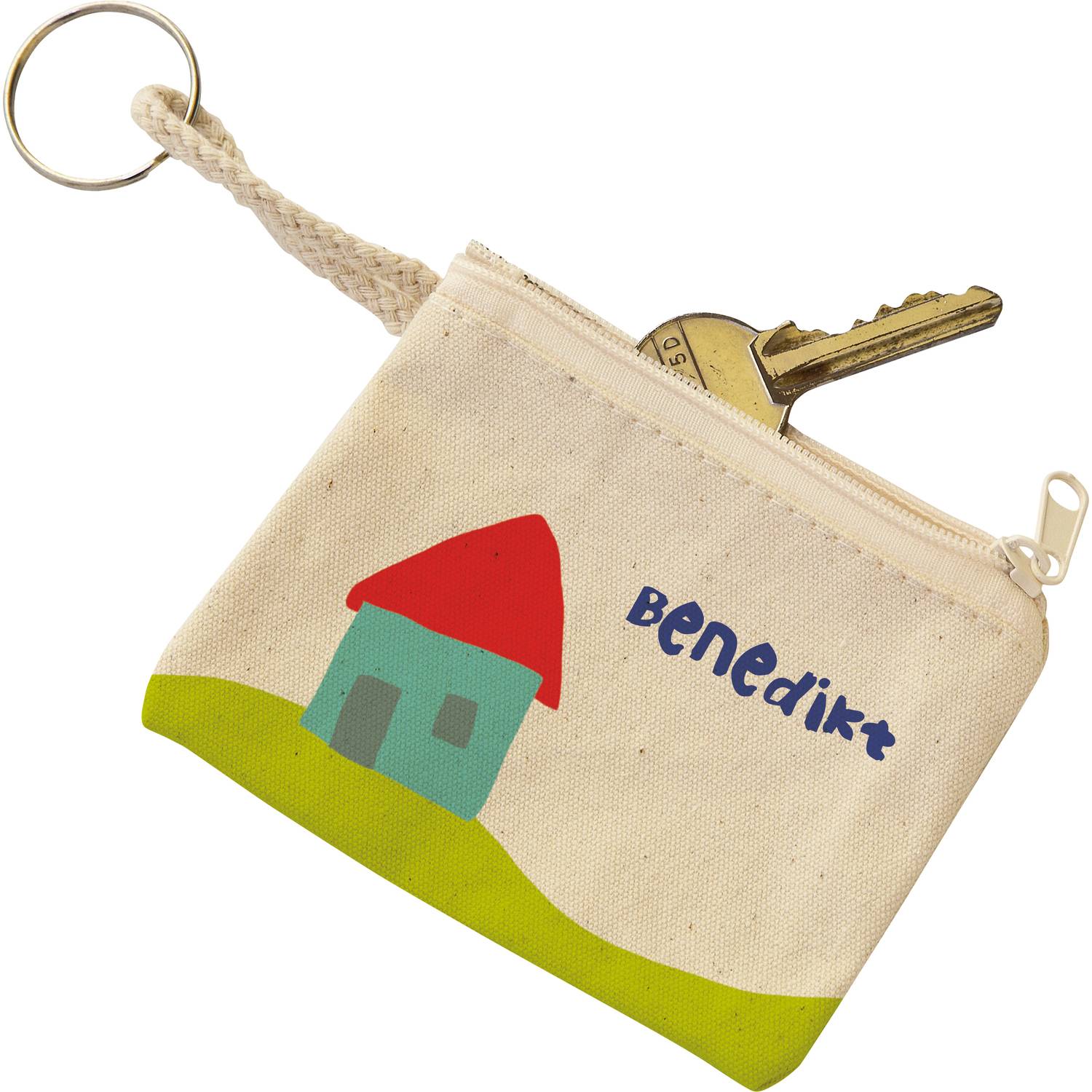 EDUPLAY 230046 Schlüsseletui, Baumwolle, 10 x 8 x 0,3 cm, unbemalt, blanko, natur