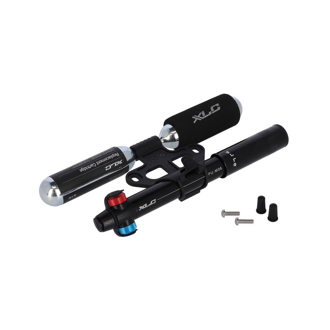 XLC MTB CO2-Mini-Kombipumpe schwarz, inkl. 2 x 25g Patronen DV/SV/AV, schwarz (1 Set)