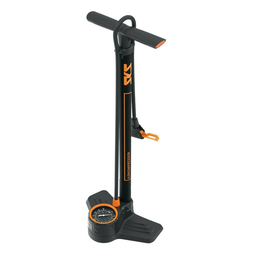 SKS Standpumpe Airkompressor 10 bar DV/SV/AV, 650mm, mit Manometer, schwarz/orange