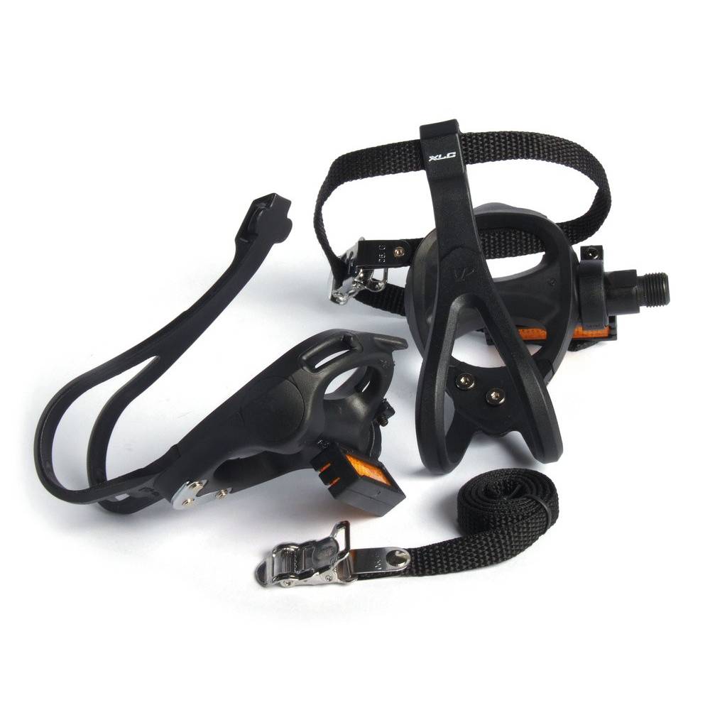 XLC Road-Pedal PD-R01 einseitig, mit Haken und Riemen, schwarz (1 Paar)