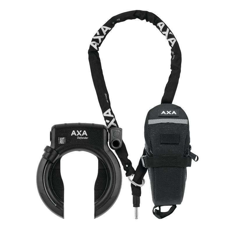 AXA Rahmenschloss Set Defender/ RLC 140 Einsteckkette+ Outdoor Tasche auf Karte, schwarz (1 Set)