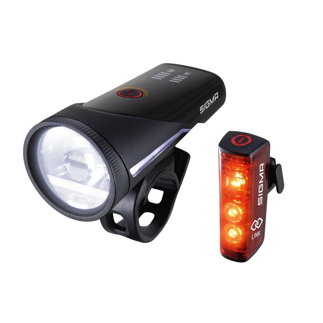 SIGMA Akku-Beleuchtung Set "Aura 100", LED, USB, mit "Blaze Link", schwarz/rot, 2-teilig (1 Set)