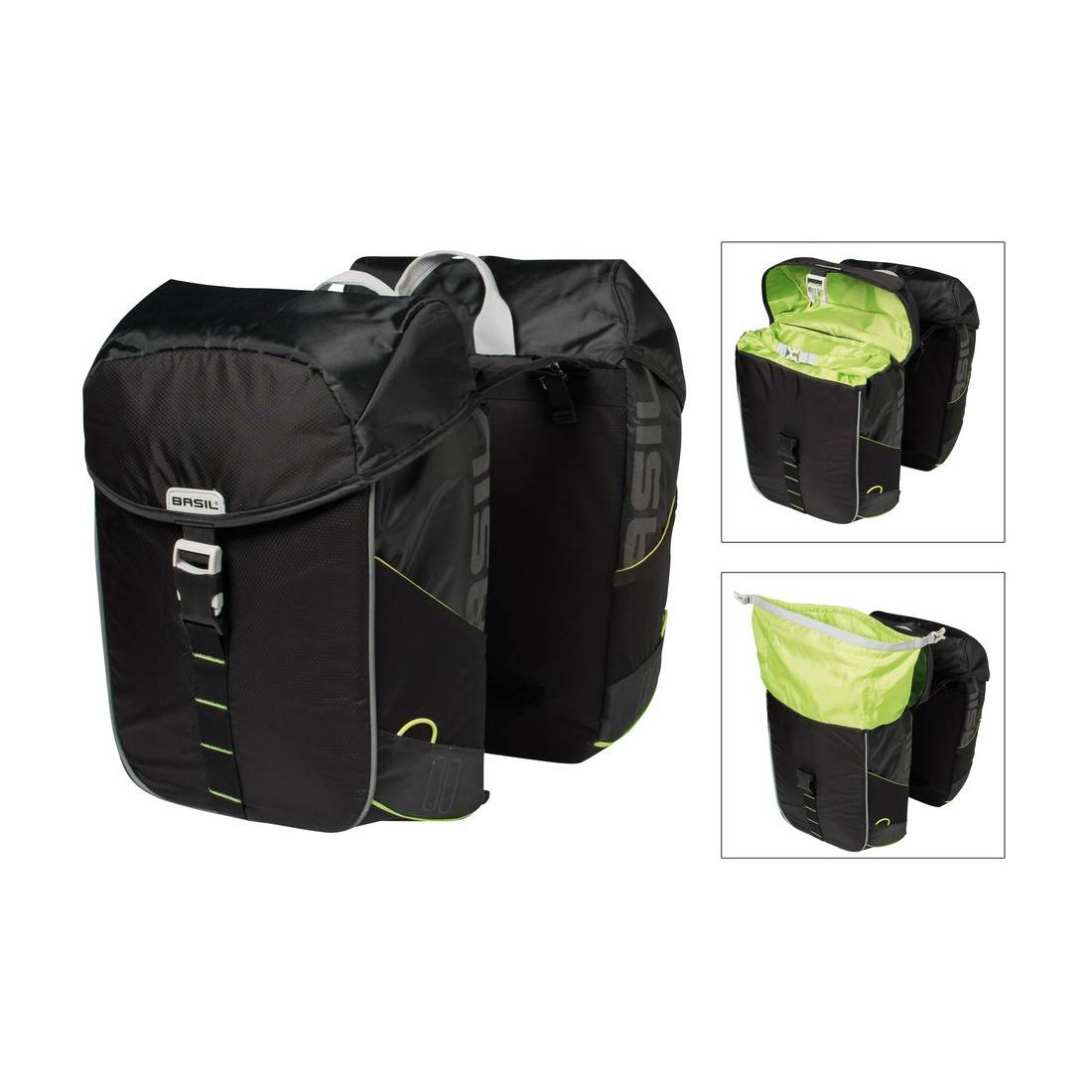 Basil 17751 Doppelpacktasche Miles black lime,wasserdicht, 32 Ltr., schwarz/lime