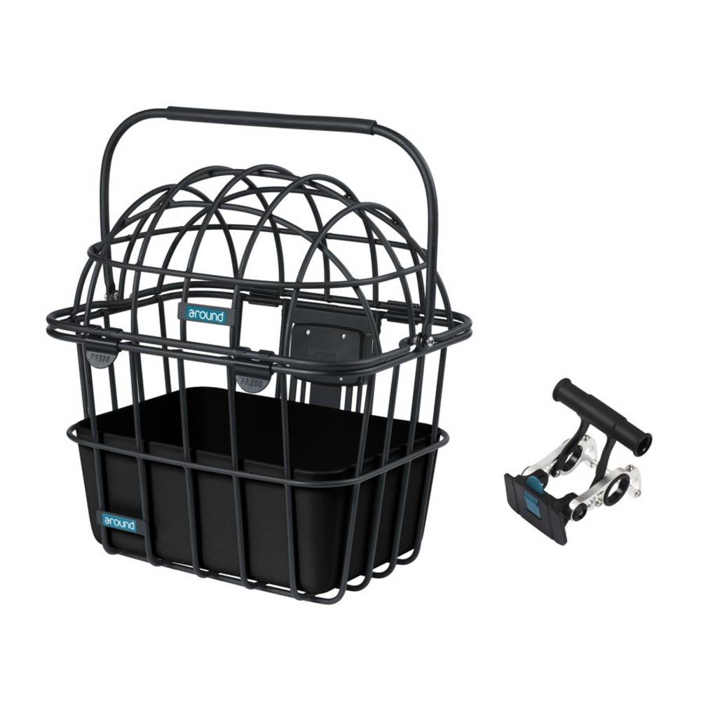 AROUND Vorderrad-Tierfahrradkorb Luna Alu 30x38x43 cm mit Lenkerhalter, schwarz