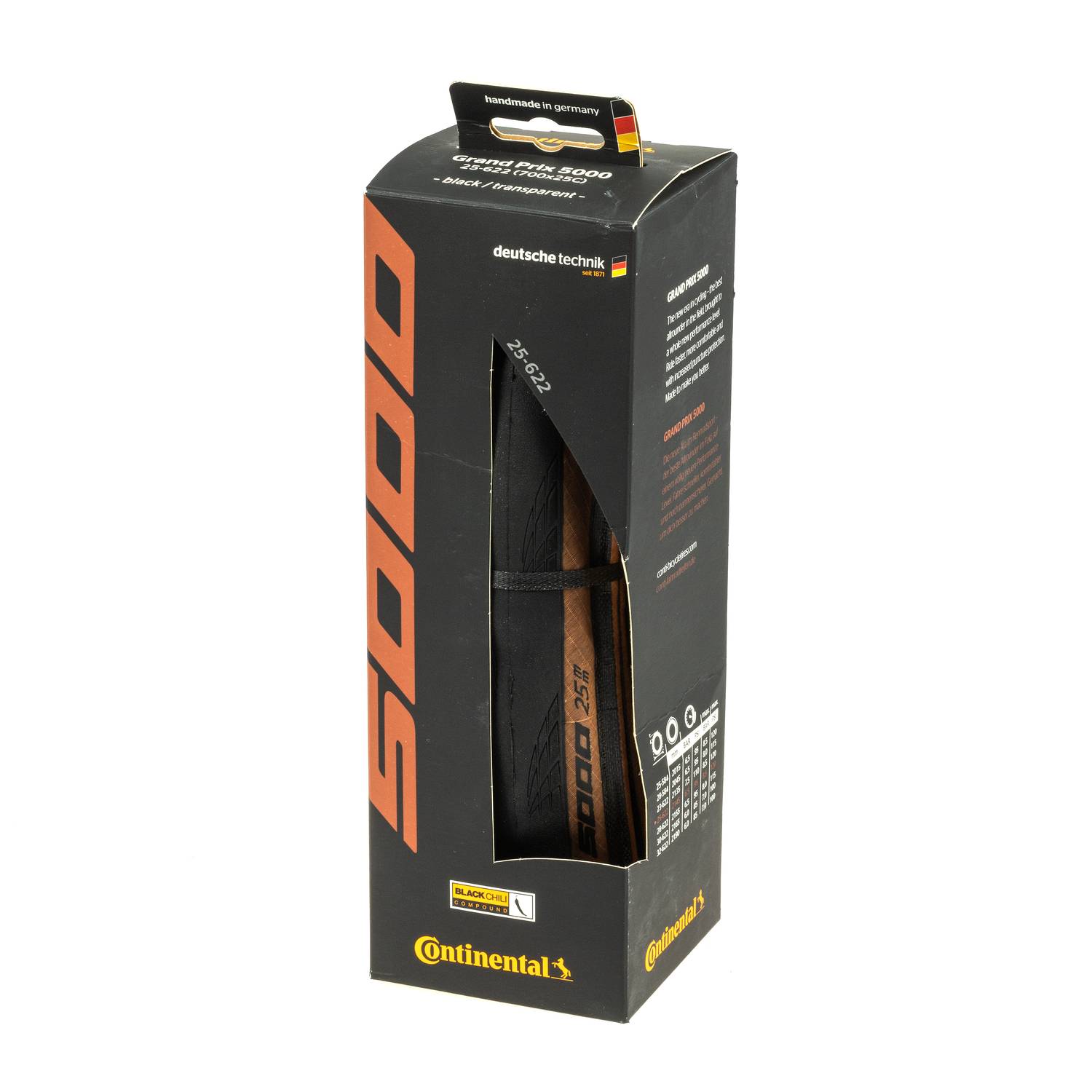 Continental 28" Falt-Reifen "Grand Prix 5000", 700x25C (25-622), schwarz/transparent