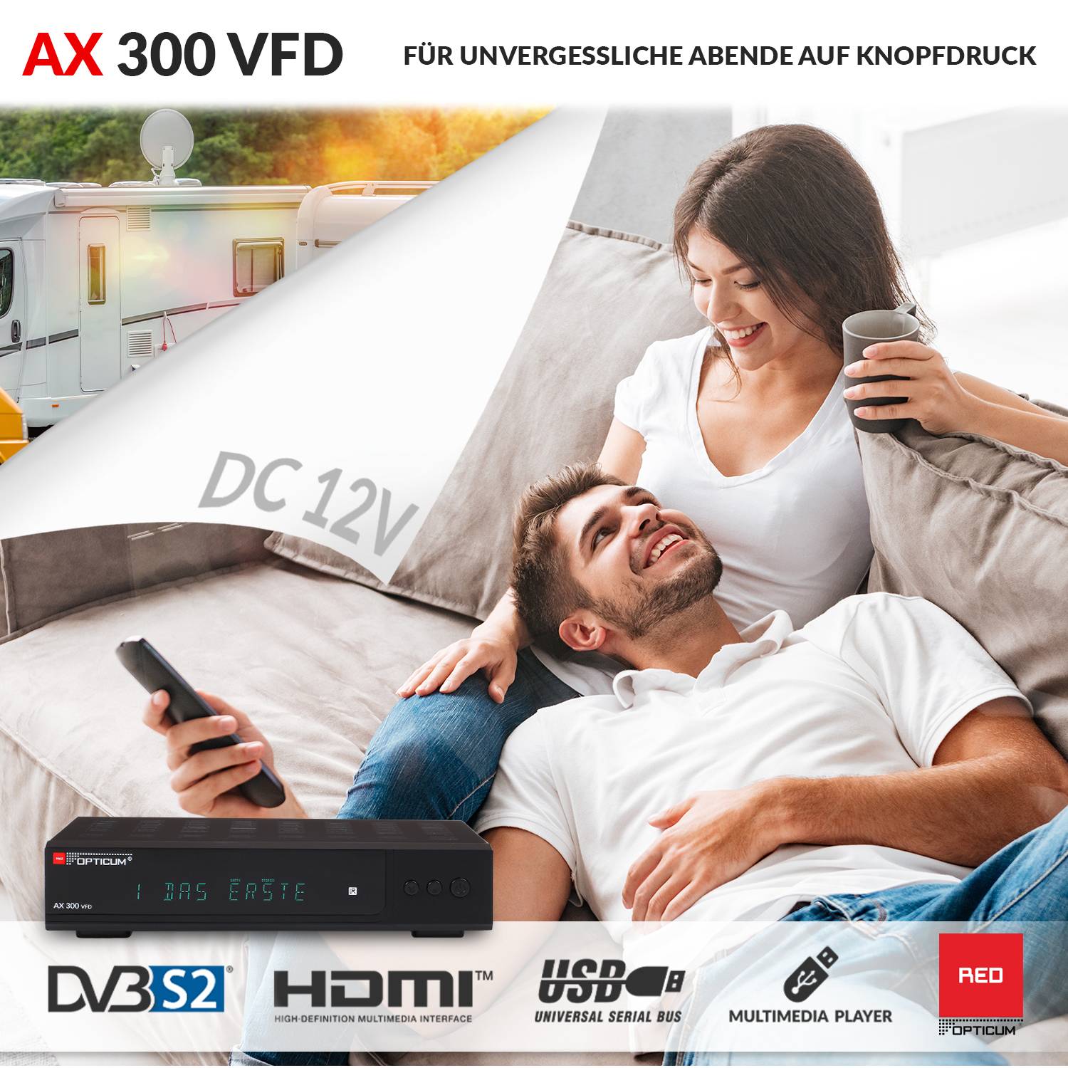 AX 300 VFD Sat Receiver PVR Digitaler Satelliten-Receiver HD-TV mit alphanumerischem Display -12 V