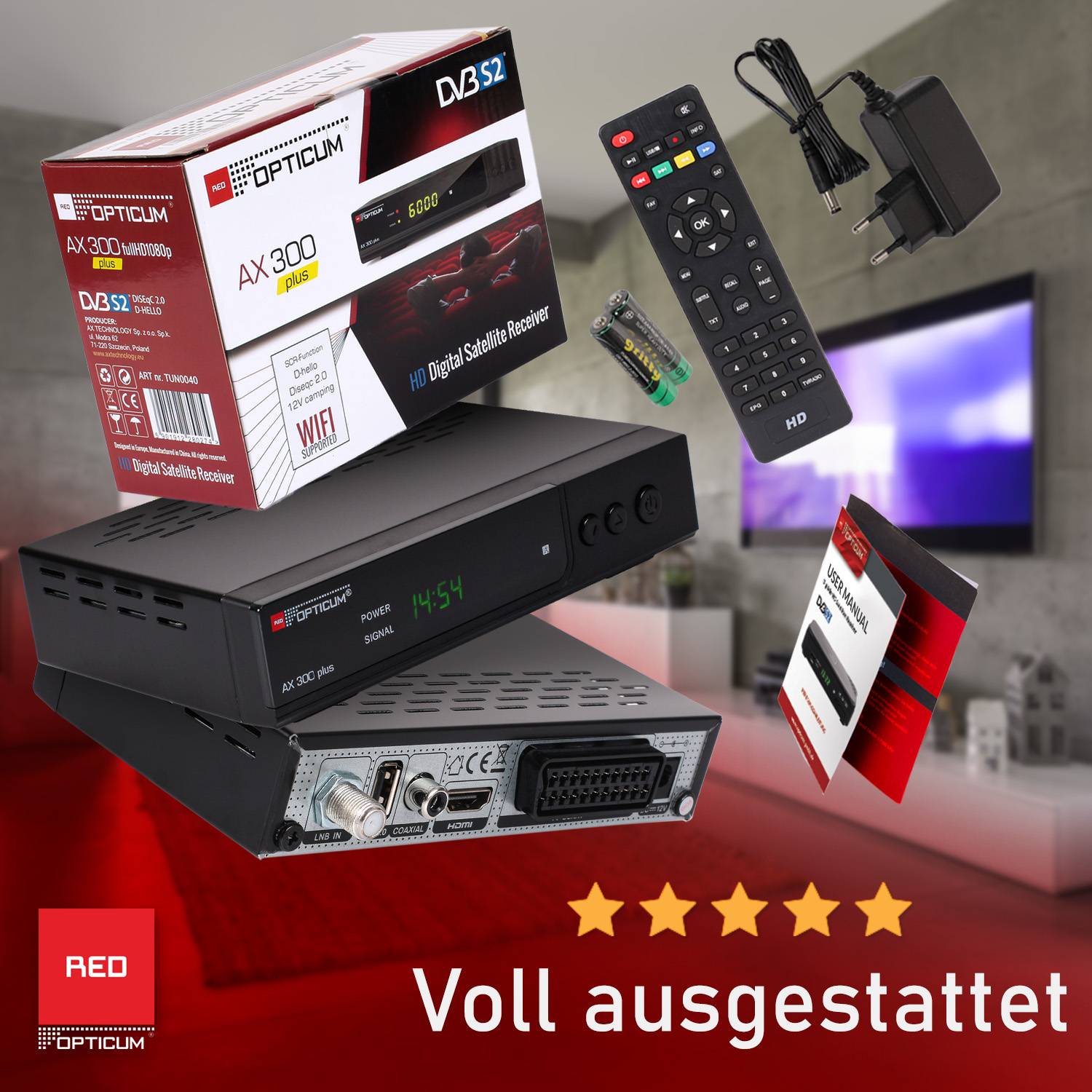 AX 300 Plus Sat Receiver I Digitaler Satelliten-Receiver HD - DVB-S2 - HDMI - SCART - USB 2.0