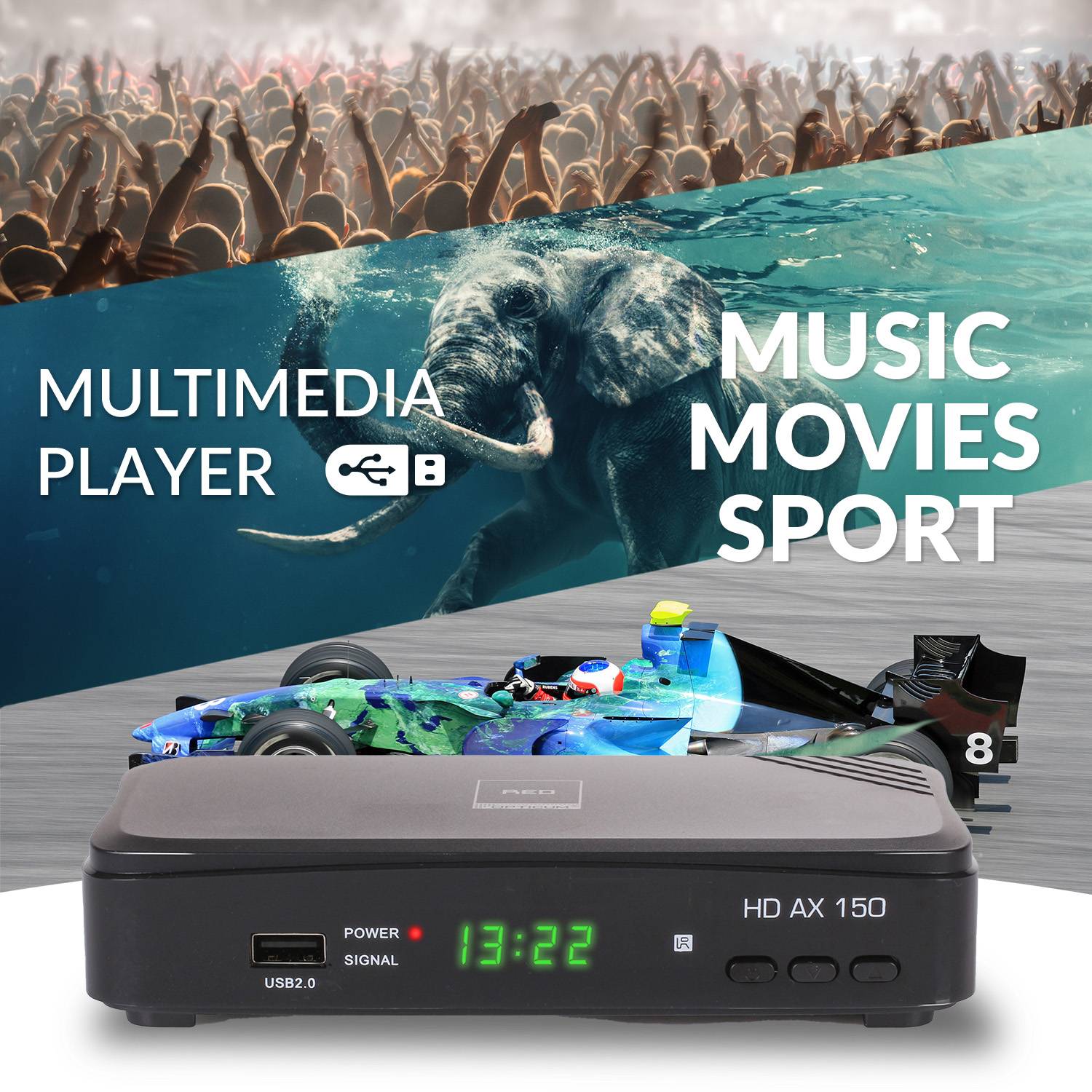 AX 150 Sat Receiver I Digitaler Satelliten-Receiver HD-HDMI - SCART-USB 12V Netzteil für Camping