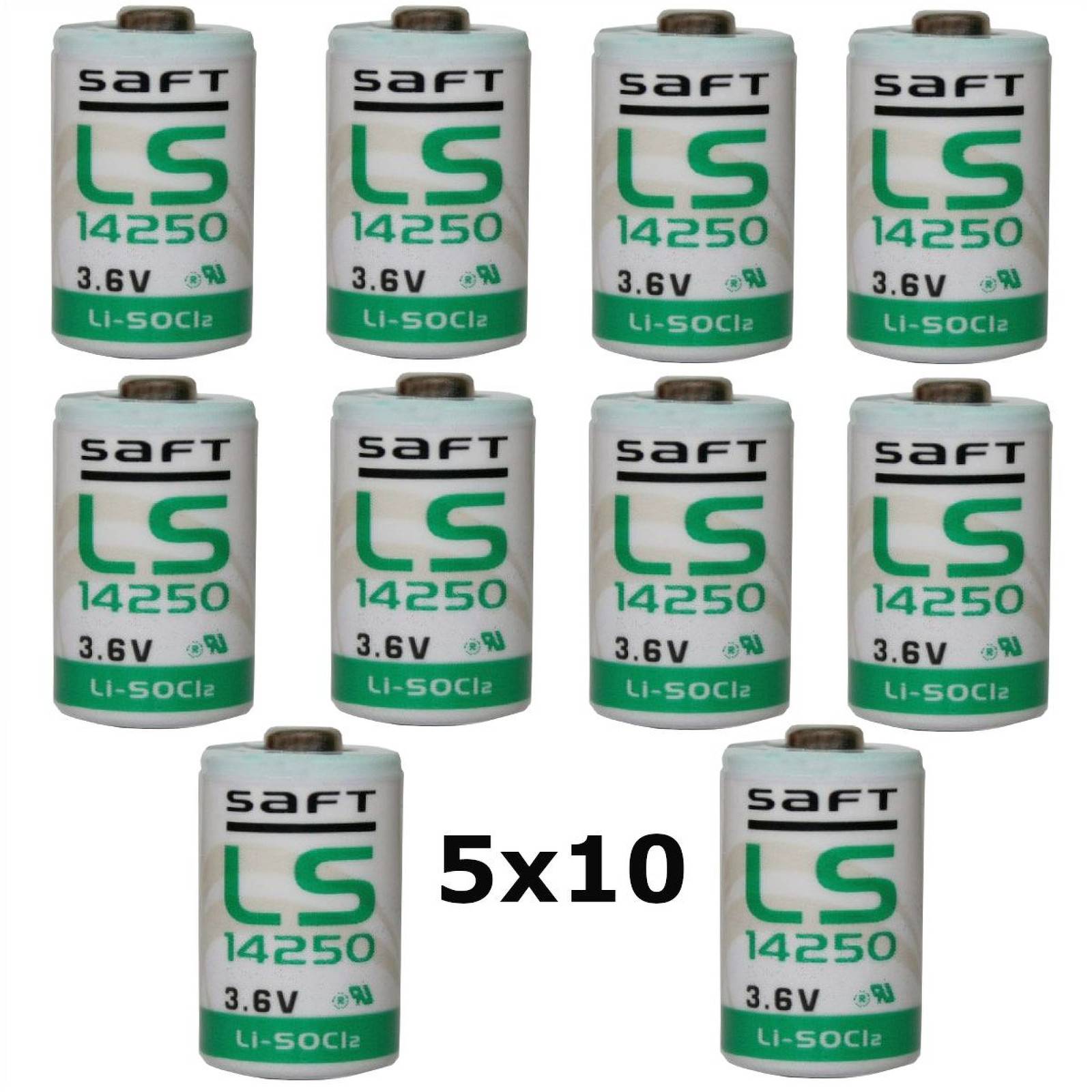50x Lithium Batterie Saft LS14250 1/2AA 3,6Volt, 3,6V, Lithium-Thionylchlorid