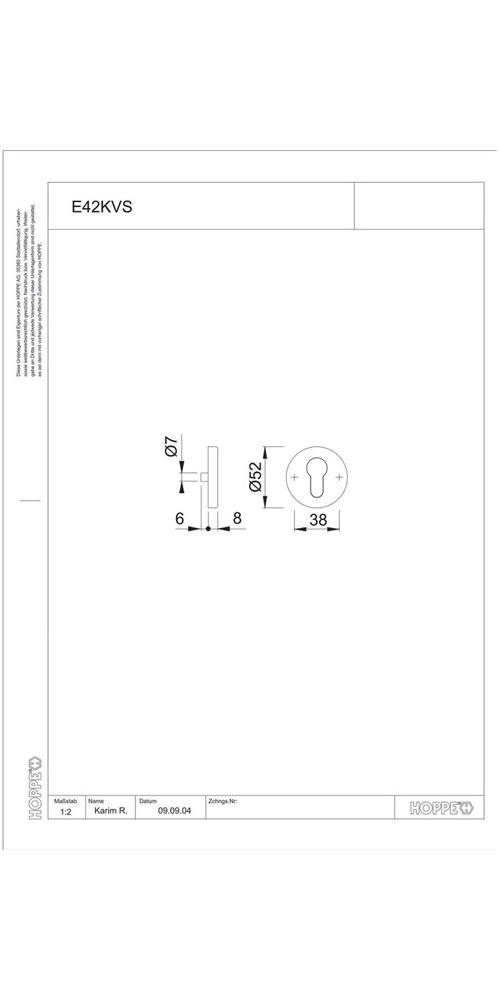 HOPPE Schlüsselrosetten-Paar E42KVS PZ F69 Edelstahl matt Türdicke
