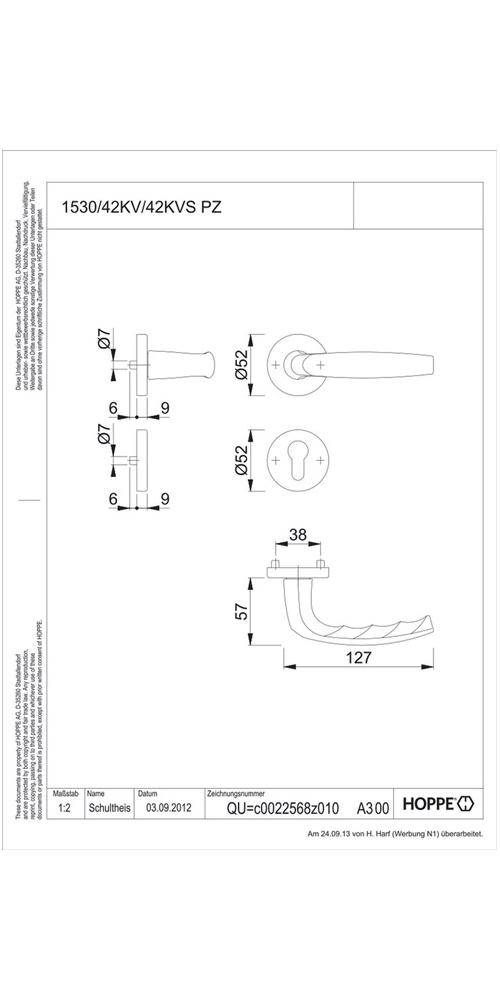 HOPPE Rosettengarnitur Atlanta 1530/42KV/42KVS Vierkantmaß 8mm PZ F1