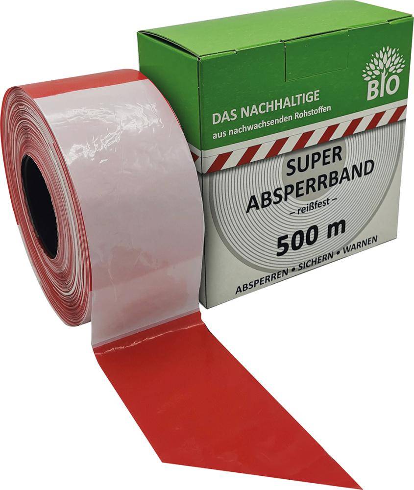 Absperrband 500 m-Rolle rot/weiß geblockt Das Nachhaltige aus nachwachsenden Rohstoffen