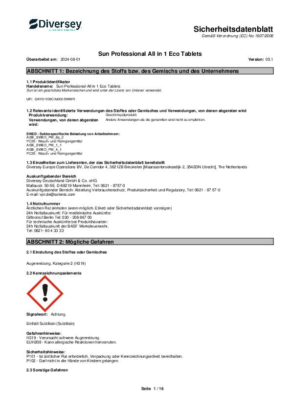 Geschirrreiniger-Tabs Prof.All in 1 Eco 100 Tabs Pk.SUN
