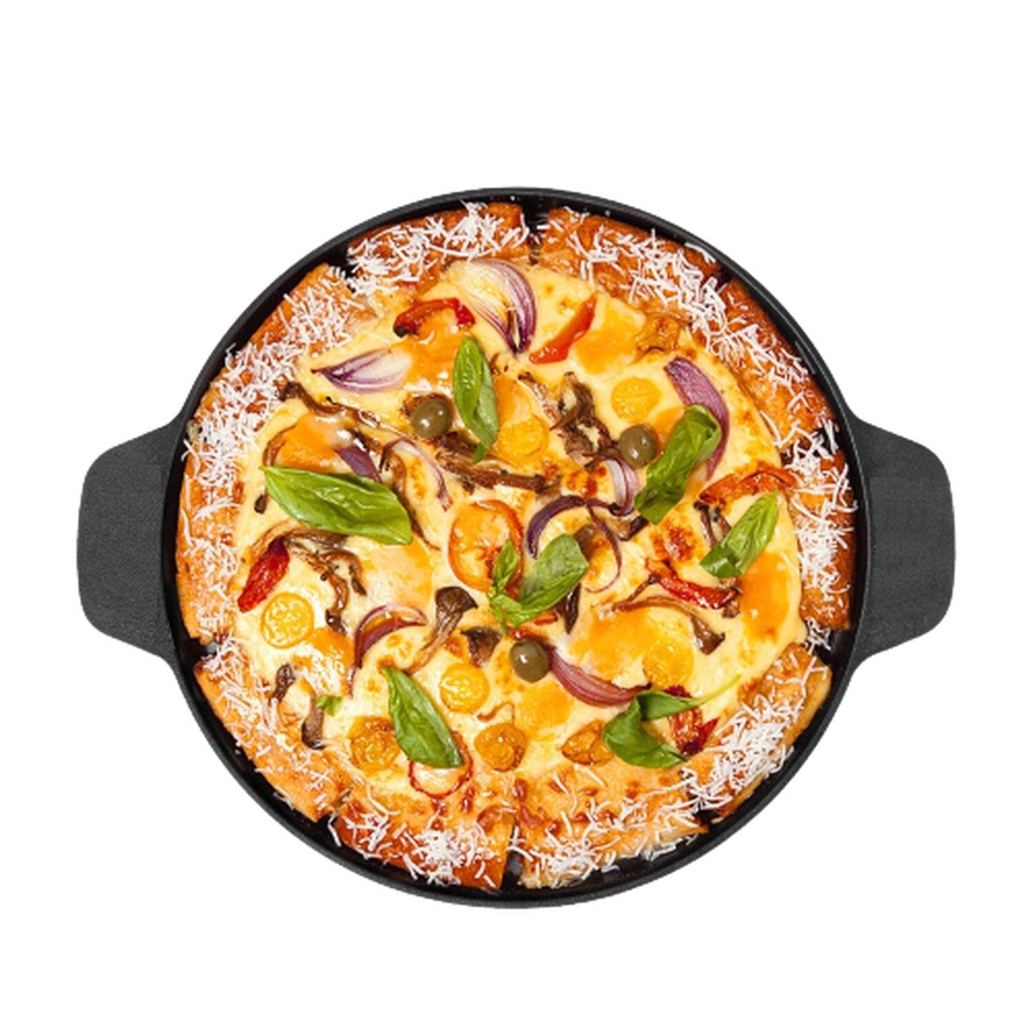Alu Guss Pizza Brot Grill Pfanne Ø36cm Induktion Bratpfanne Handschuhe Braten