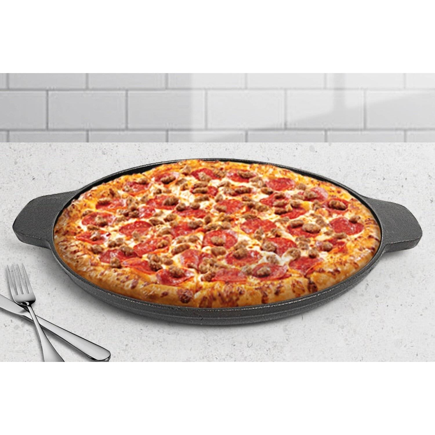 Alu Guss Pizza Brot Grill Pfanne Ø36cm Induktion Bratpfanne Handschuhe Braten