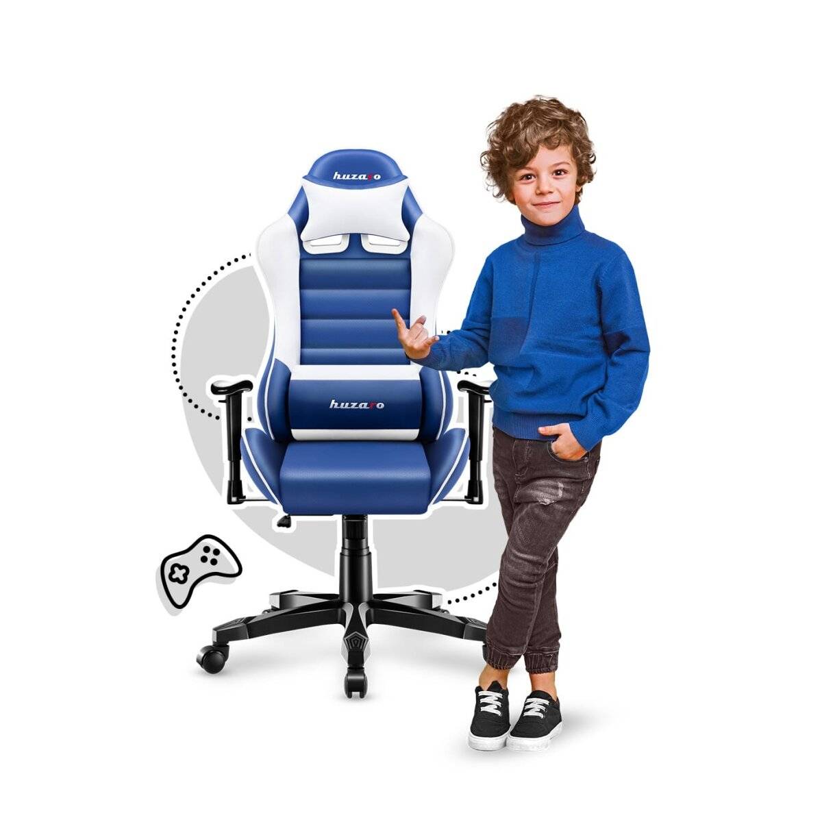 huzaro "Ranger" 6.0 Kinderstuhl Gaming Stuhl Bürostuhl Ergonomisches Design Nackenkissen Lendenkissen Blau