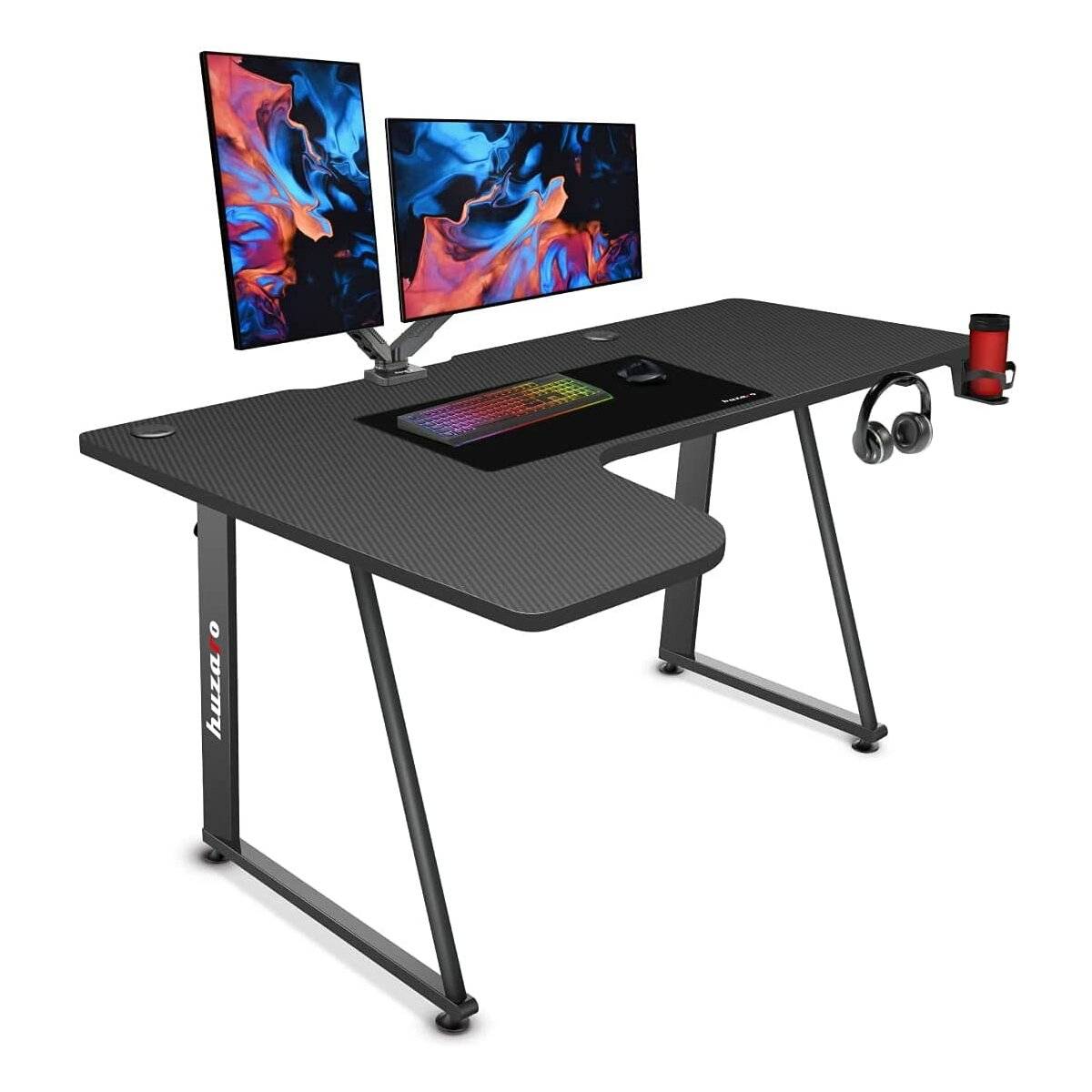 huzaro Hero 7.7 Schreibtisch PC Computer Ergonomische Carbon Tischplatte Getränkehalter Schwarz 160 x 75 x 100 cm