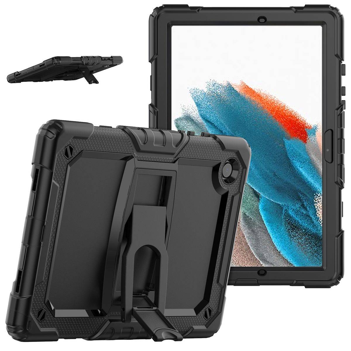 Für Samsung Galaxy Tab A8 10.5 2021 X200 / X205 aufstellbare Outdoor Hybrid Schwarz mit Trage Gurt Tablet Tasche Etuis Cover Case Schutz Robust Neu