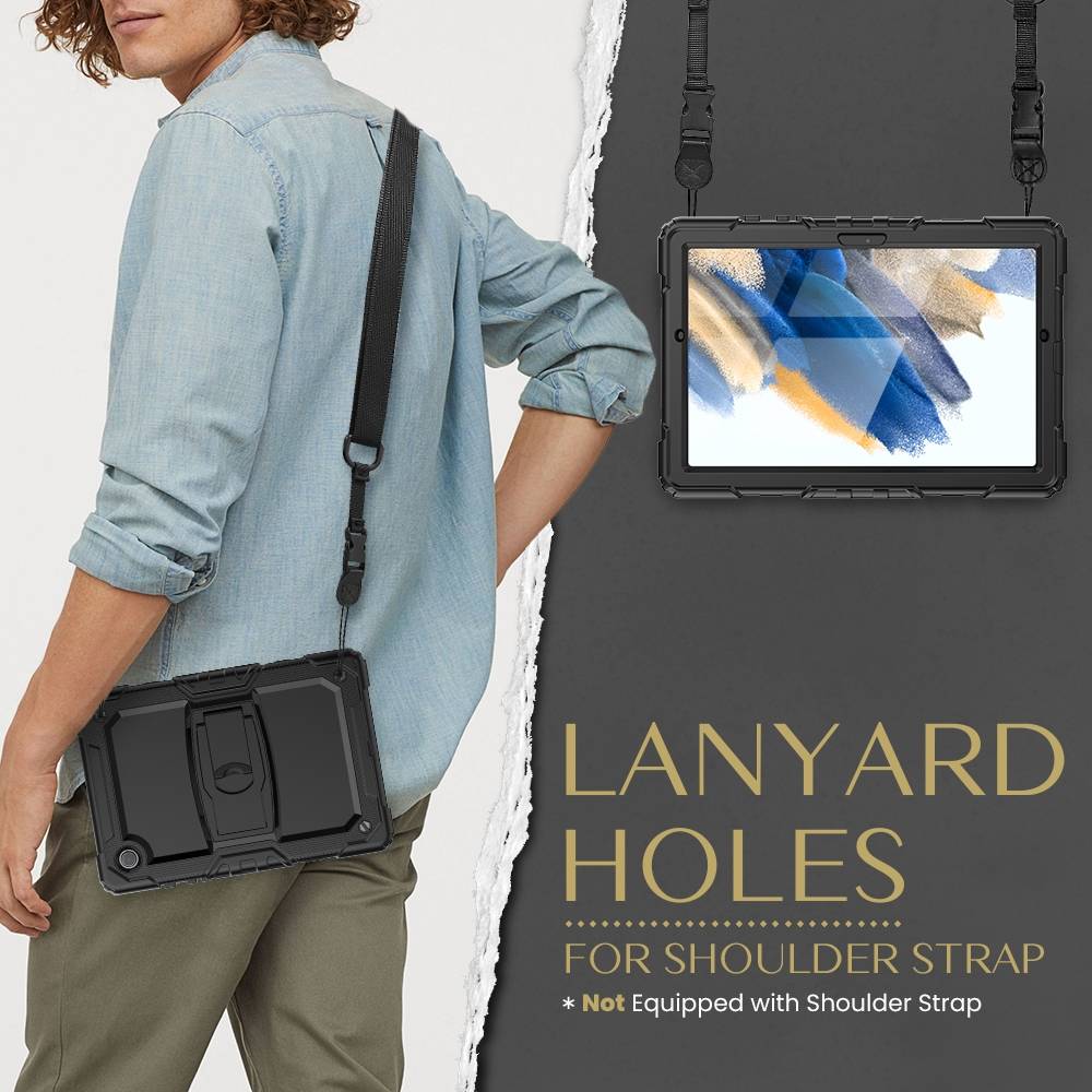 Für Samsung Galaxy Tab A8 10.5 2021 X200 / X205 aufstellbare Outdoor Hybrid Schwarz mit Trage Gurt Tablet Tasche Etuis Cover Case Schutz Robust Neu