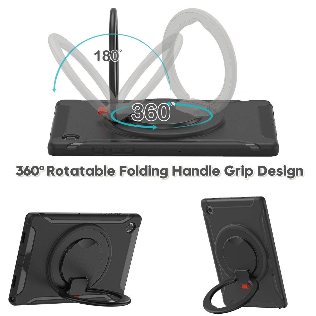 Für Samsung Galaxy Tab A8 10.5 2021 X200 / X205 aufstellbare Outdoor Hybrid Schwarz mit Trage Gurt Tablet Tasche Etuis Cover Case Schutz Robust Neu