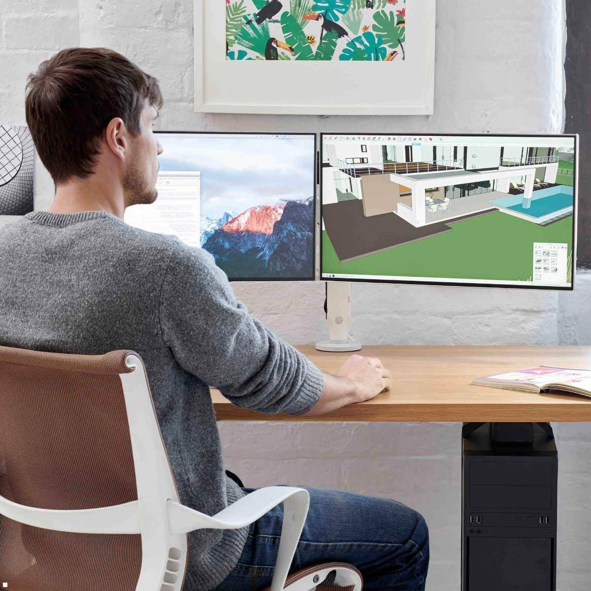 CBS Ollin Monitorhalterung für 2 Monitore mit Tischklemme, weiß