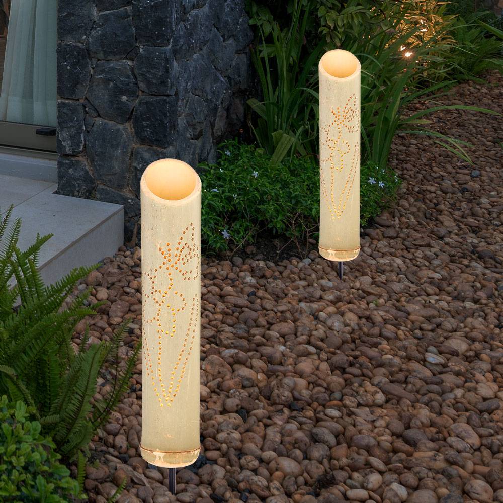 Solarlampe Garten Bambus Solarlampen für Außen Erdspiess Gartenleuchten Solar mit Erdspieß, Bambus Kunststoff, Akku 6-8h, 1x LED, DxH 9x49,5 cm, 2e