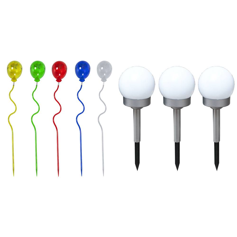 Solarleuchte Stecklampe Solar Luftballon bunt Außen Solarlampe Kugelleuchte Garten, Erdspieß, 5x Ballon 3x Kugeln, 8er Set