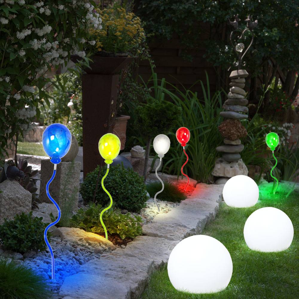 Solarleuchte Stecklampe Solar Luftballon bunt Außen Solarlampe Kugelleuchte Garten, Erdspieß, 5x Ballon 3x Kugeln, 8er Set