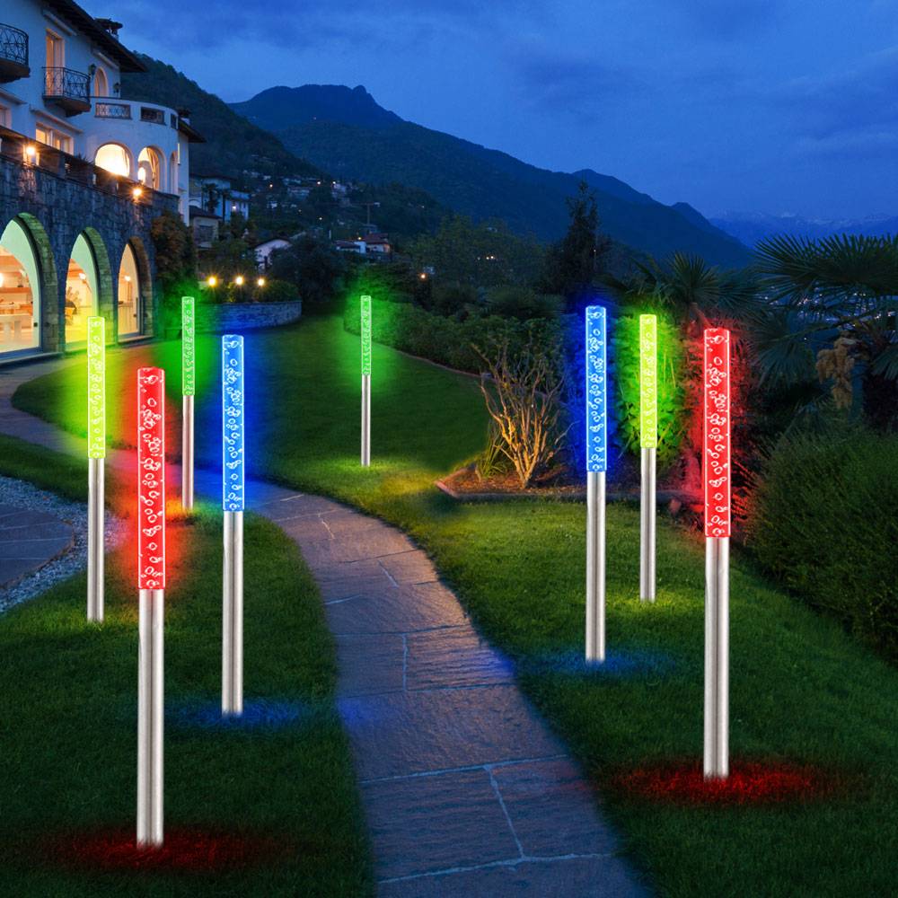 8x LED Steck Garten Leuchte Farbwechsler Edelstahl Solar Lampe Außenbereich