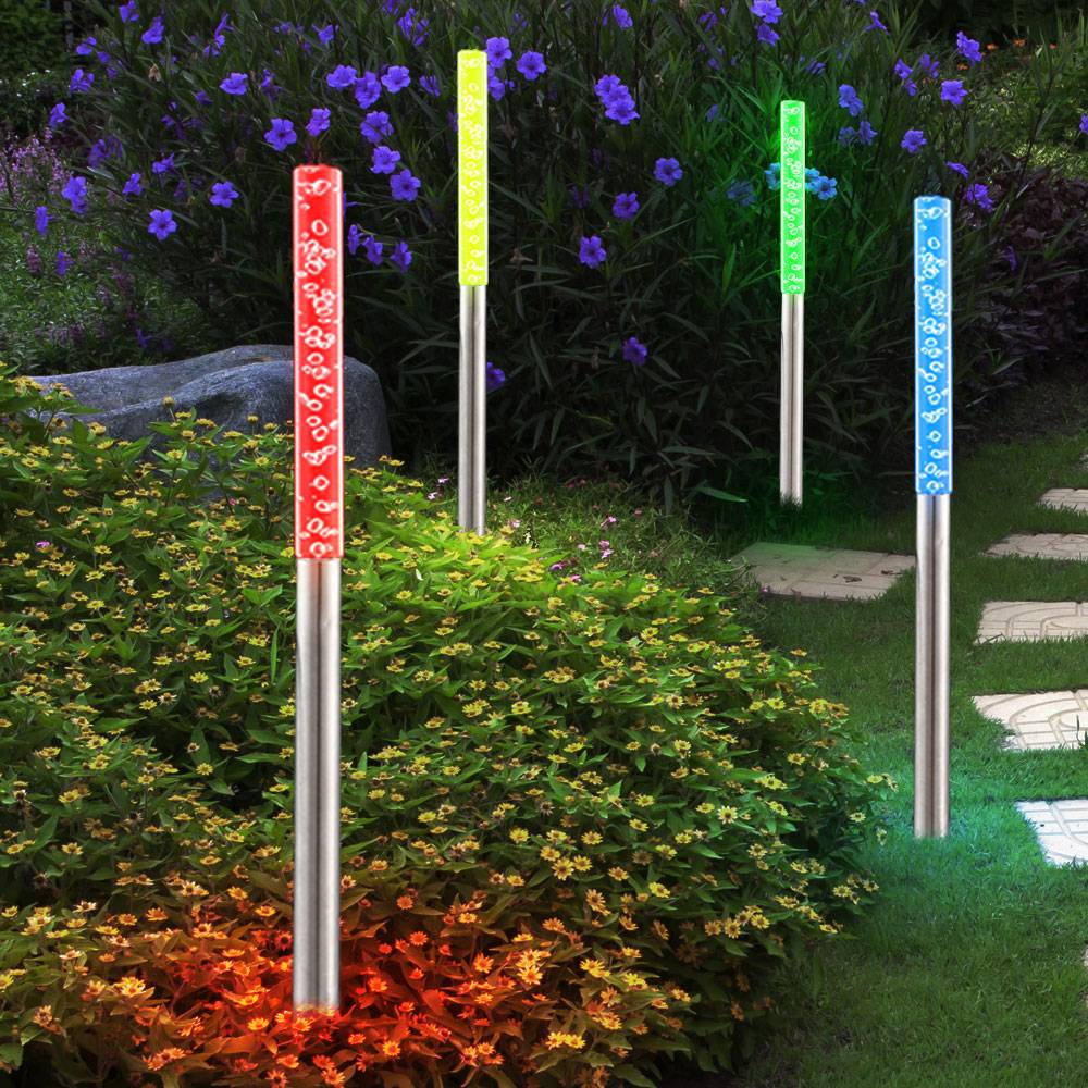 4er Set LED Steck Leuchten Farbwechsel bunt Design Stand Lampen Beleuchtungen Glas Edelstahl IP44