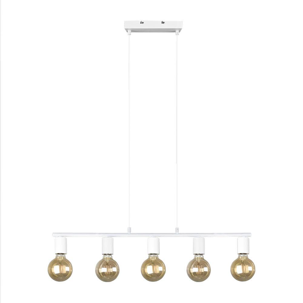 Pendelleuchte Pendellampe Esstischleuchte Esszimmertisch Hängelampe Höhenverstellbar 5 flammig, Metall weiß matt, 5x E27, LxBxH 82x8x150 cm