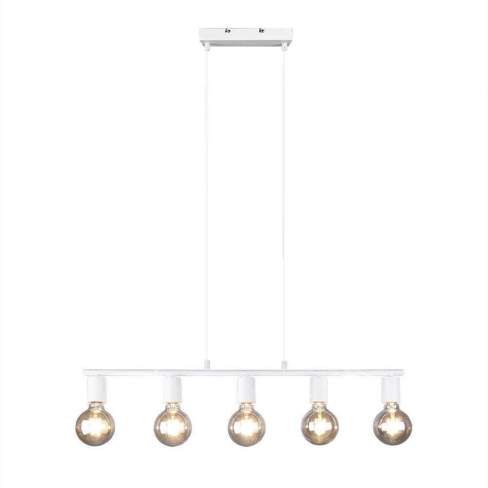 Pendelleuchte Pendellampe Esstischleuchte Esszimmertisch Hängelampe Höhenverstellbar 5 flammig, Metall weiß matt, 5x E27, LxBxH 82x8x150 cm