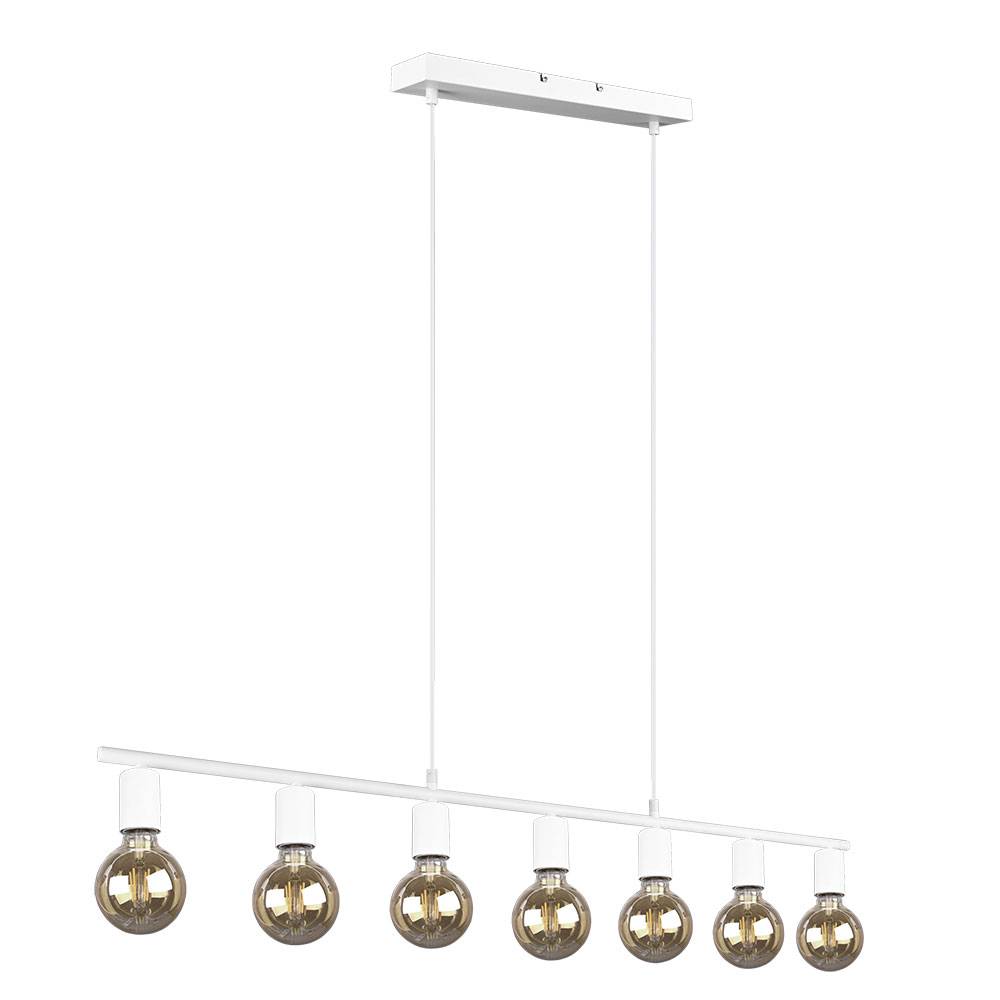 Pendelleuchte Hängelampe 7-flammig E27 Wohnzimmer Esstisch Pendellampe Höhenverstellbar 7 flammig, Metall weiß matt, 7x E27, LxBxH 110x8x150 cm