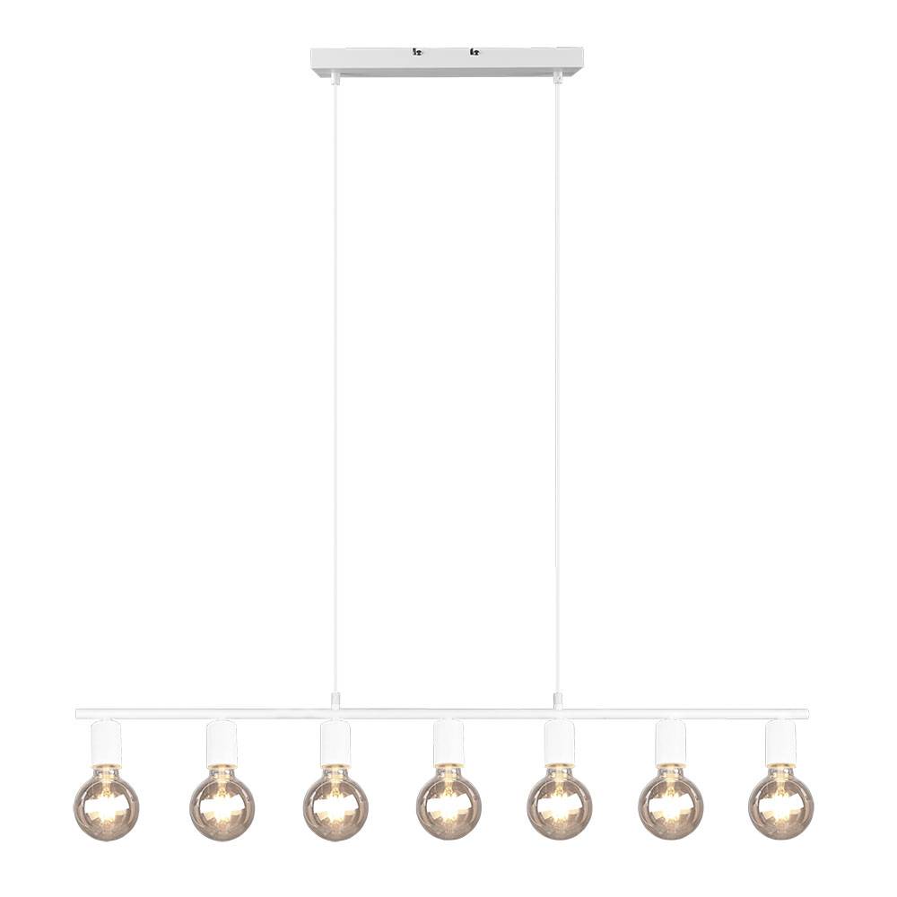 Pendelleuchte Hängelampe 7-flammig E27 Wohnzimmer Esstisch Pendellampe Höhenverstellbar 7 flammig, Metall weiß matt, 7x E27, LxBxH 110x8x150 cm